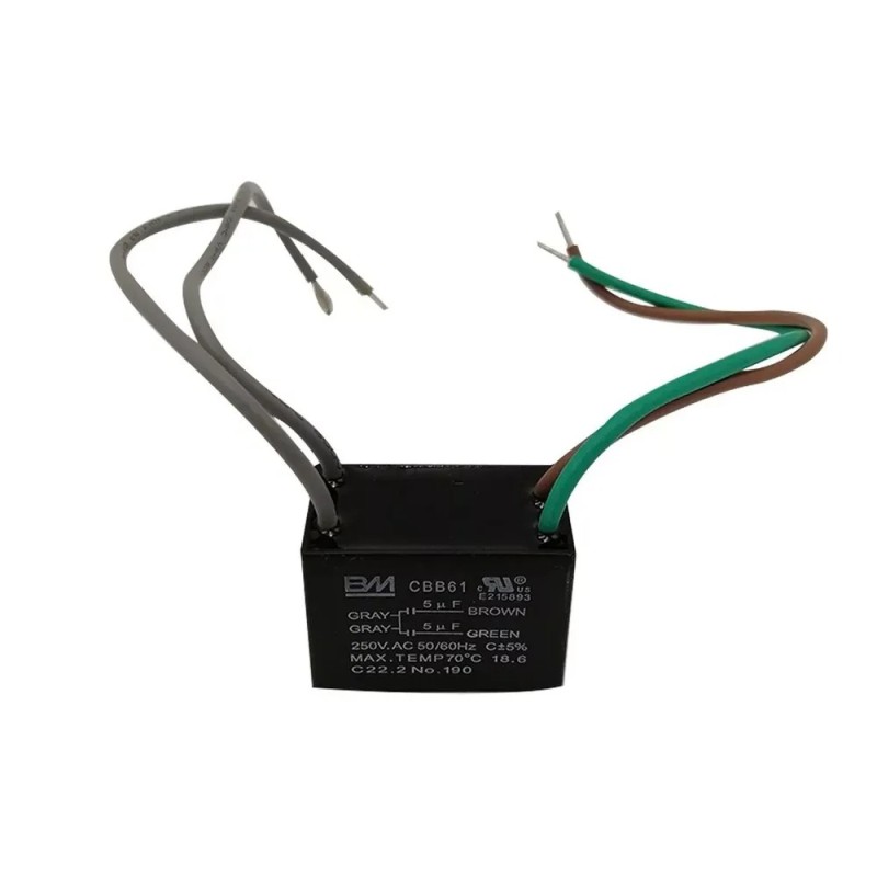 CAPACITOR VENTILADOR DE TECHO 5+5 MFD 250VAC.