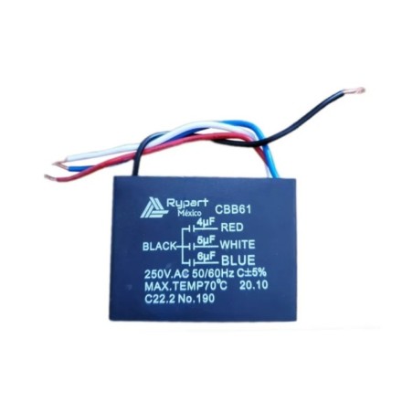 CAPACITOR VENTILADOR DE TECHO TRIPLE 6+5+4 MFD 250VAC.