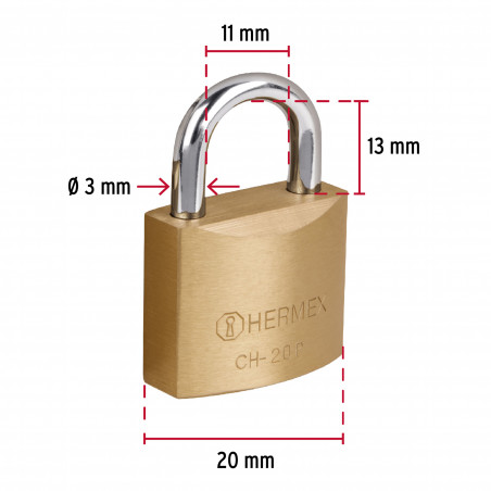 CANDADO HIERRO COLOR LATON 20MM CORTO
