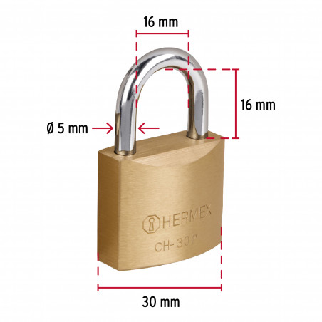 CANDADO HIERRO COLOR LATON 30MM CORTO